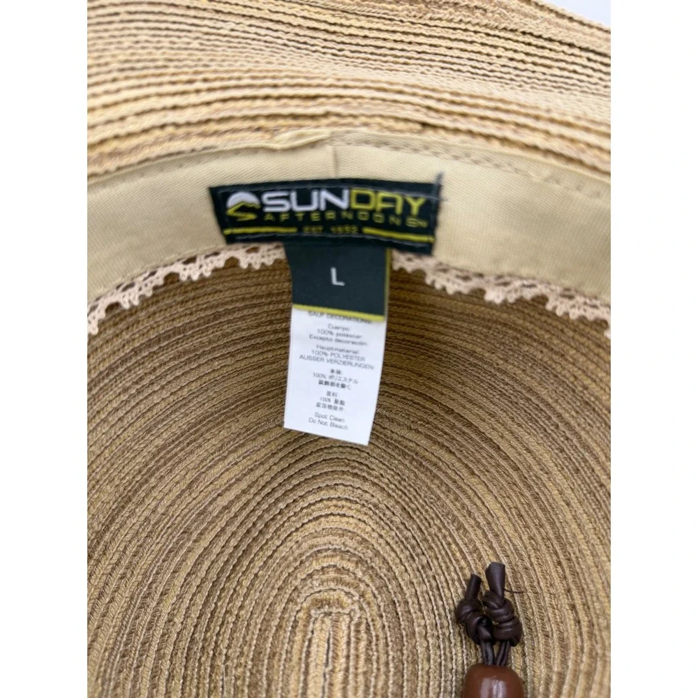 Sunday Afternoons Havana Hat Tan Straw UPF 50+ Sun Hat Beaded Cord Large NWT